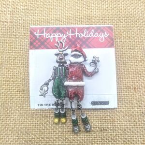 NEW Santa & Rudolph Dangle Legs Christmas Brooch